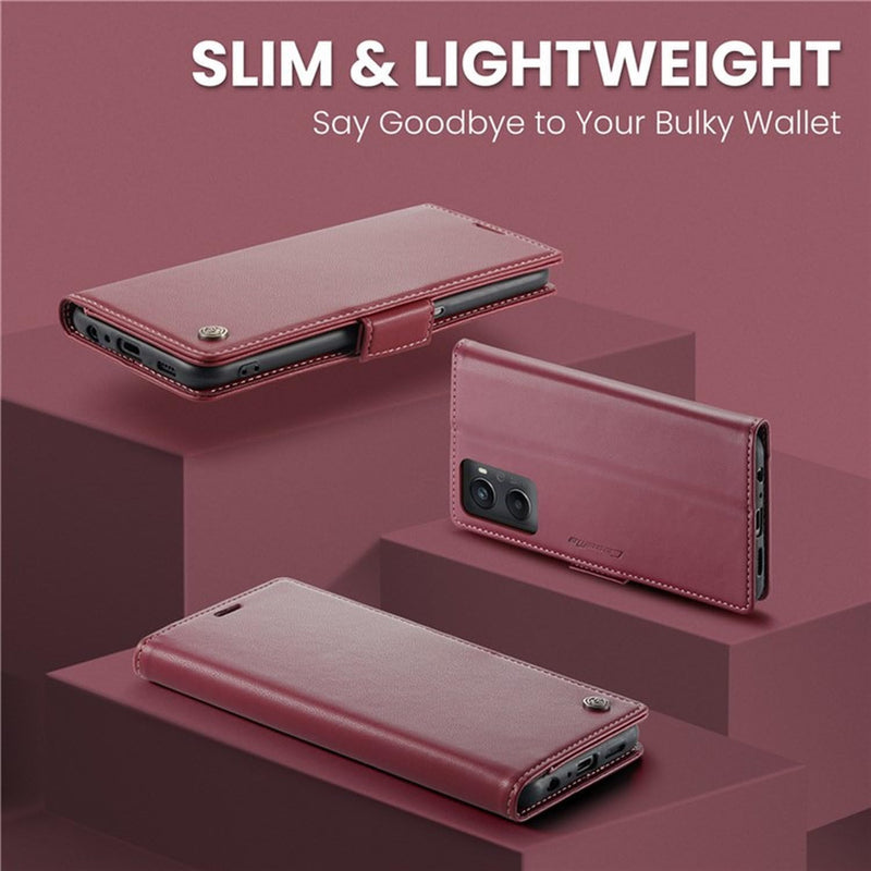 For Oppo A96 4G / A36 / A76 / K10 4G / Realme 9i 4G Leather Case RFID Blocking 3 Card Slot Mobile Cover - Red