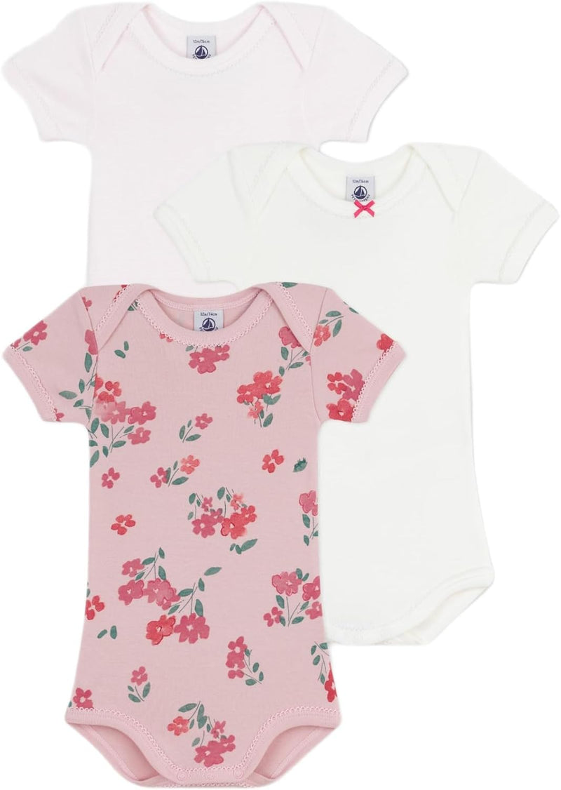 Lot de bodies manches courtes en coton fleuri bébé - White
