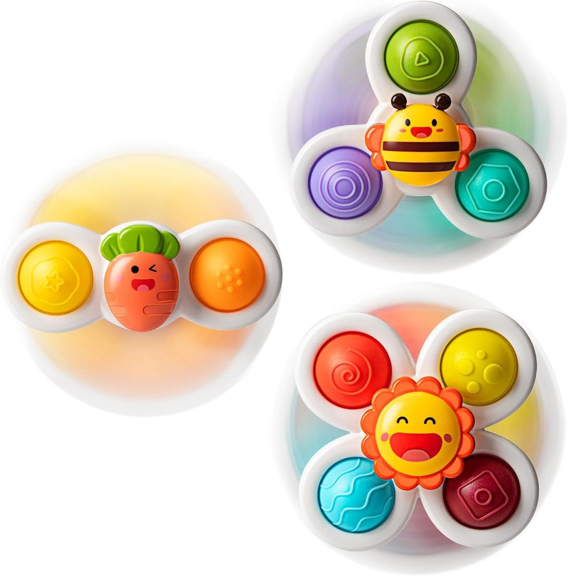 SKY-TOUCH 3PCS Suction Cup Spinner Toys for Toddlers 12M+, Pressable Baby Sensory Fidget Bath Toys, Stress Relief Toys with Strong Suction for High Chair, Car Window, Travel, Fine Motor Skills
