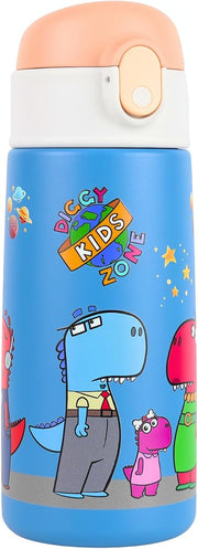 16 oz Blue Stainless Steel Water Bottle for Kids Leak-Proof Vacuum Insulated Thermos with Straw, BPA-Free, Reusable, Ideal for School & Travel - Blue