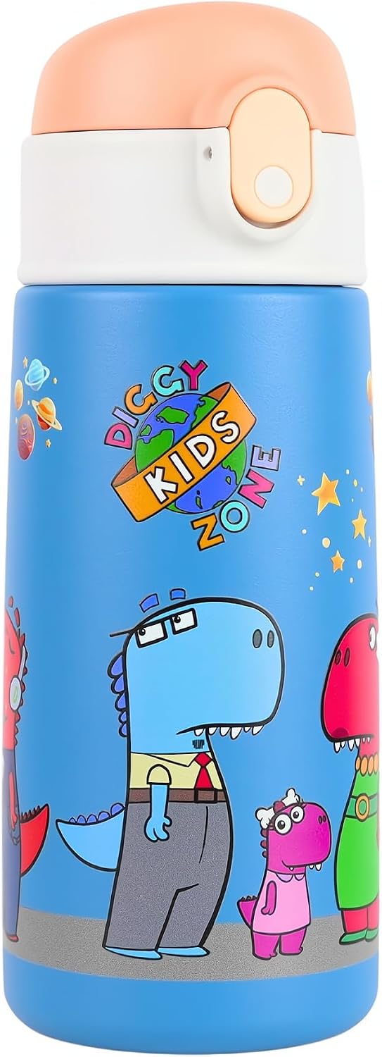 16 oz Blue Stainless Steel Water Bottle for Kids Leak-Proof Vacuum Insulated Thermos with Straw, BPA-Free, Reusable, Ideal for School & Travel - Blue