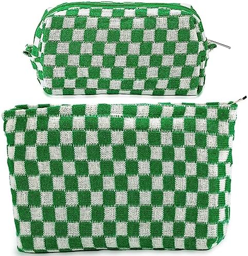 ZLFSRQ 3Pcs Checkered Makeup Bag for Women Large Cosmetic Bag Set Travel Toiletry Bag Makeup Pouch Bag for Purse Pink Zipper Storage Bag Organizer Cute Small Aesthetic Girls Car Essentials Bag