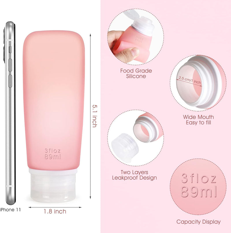 INSFIT Travel Bottles for Toiletries,Leak Proof 90ml Travel Size Containers, BPA Free TSA Approved Squeezable Silicone Tubes for Shampoo Conditioner Lotion Soap with Labels