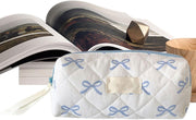 Coquette Bow Pencil Case & Makeup Bag, Soft Cotton Storage Bag Aesthetic Pattern Gift Makeup Pouch for School Stationery, Cosmetics, Toiletries