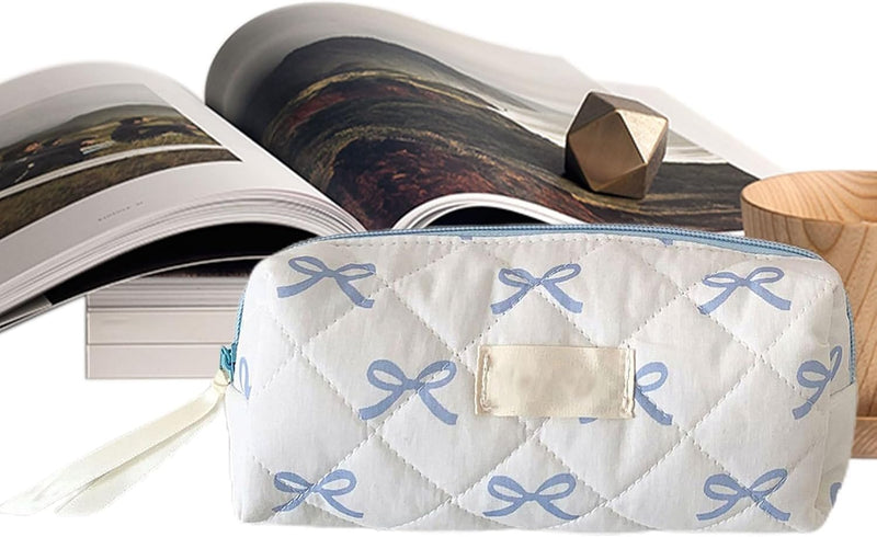 Coquette Bow Pencil Case & Makeup Bag, Soft Cotton Storage Bag Aesthetic Pattern Gift Makeup Pouch for School Stationery, Cosmetics, Toiletries