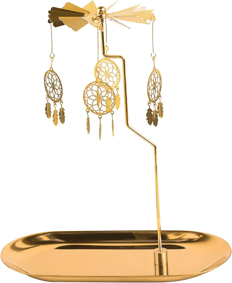 Creahaus Rotating Candle Holder with Tray, Gold Candle Spining Metal Holder for Christmas, Valentine's Day, Party Table Decor, Gift (Gold Carousel)