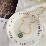 14k Gold Plated Evil Eye Pendant Necklace for Women 18-20Inch,Round Circle Disk Minimalist Jewelry
