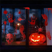 Halloween Bloody Handprint Footprint Stickers Decorations, 8 Sheets/64 Pcs Halloween Wall Window Floor Clings Decals, Scary Stickers For Haunted House Party