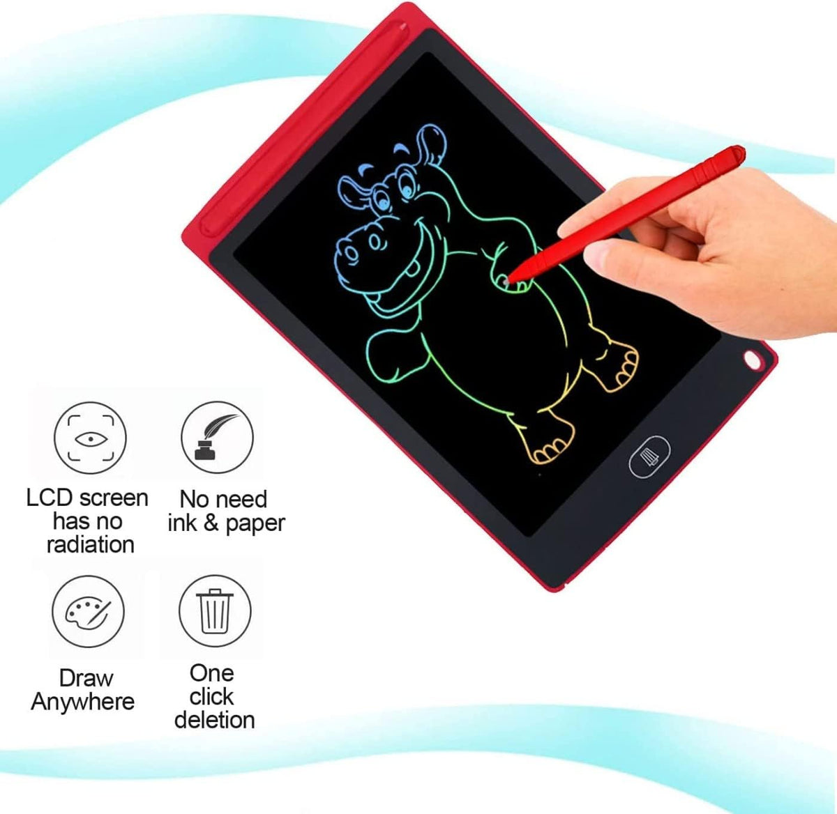 SKY-TOUCH LCD Writing Tablet 8.5 Inch, Doodle Pad Portable Erasable Reusable Writing and Drawing Pad, Learning Toys Kids Writing Pad for Boys and Girls (Red) – image 3