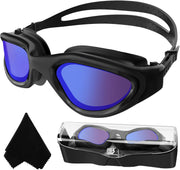 Winline Swimming Goggles Polarized Lenses Anti Fog Anti UV Waterproof Clear Vision Easy Adjust Soft Bridge for Men Women Adults Teens - All Black/Blue Polarized Mirrored Lens