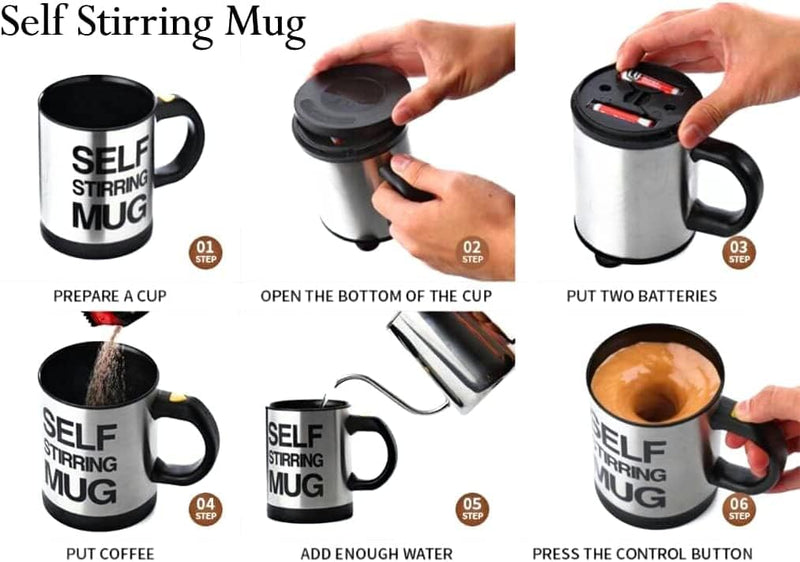 Self Stirring Mug- Reusable Auto Mixing Cup with Travel Lid for Protein Mix, Bulletproof Coffee, Chocolate Milk, Hot Cocoa (GREEN)