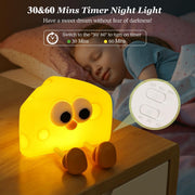 AMERTEER Children's LED Night Light, CheeseNight Lamp, Rechargeable Cute Soft Silicone Creative NightLight for Kids, Bedside Lamp, Dimmable & Touch Sensor for Bedroom, Birthday Gifts Room Decor