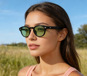 Unisex Vintage Retro Round Style Tinted Sunglasses For Men Women Fashion Circle Sun Glasses 46mm - C09 Black Frame/Green Tinted Lens
