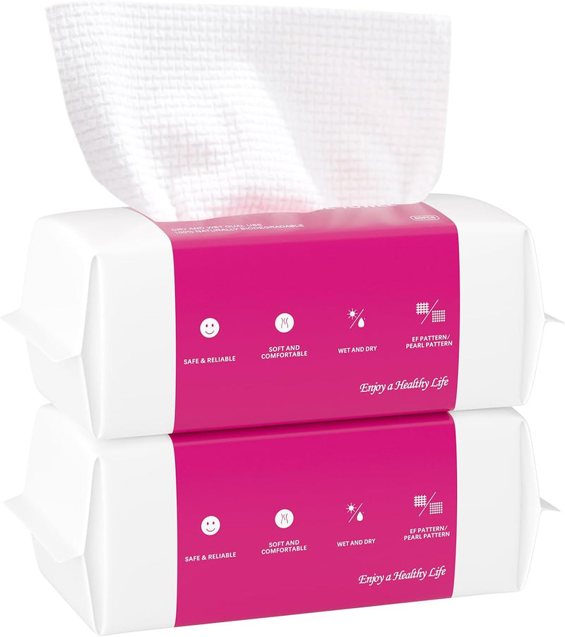 Disposable Face Towel 60 PCS, Cotton Tissue Dry Face Wipes Skin Clean, Unscented and Ultra Soft Disposable Face Towelette for Washing Face, Makeup Removing (EF Pattern)