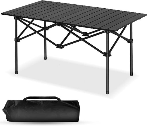 YU WELL Portable Roll Up Camping Table, Lightweight Aluminum Picnic Table with Carry Bag, Waterproof & Rust-Resistant, Heat-Resistant Outdoor Table for Camping, BBQ, Travel & Hiking 1205550cm Black - Black 95X55X50CM
