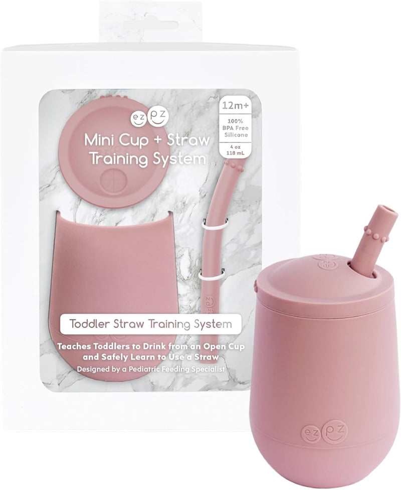ez pz Ezpz Mini Cup + Straw Training System (Blush) - 100% Silicone Training Cup For Infants + Toddlers - Designed By A Pediatric Feeding Specialist - 9 Months+