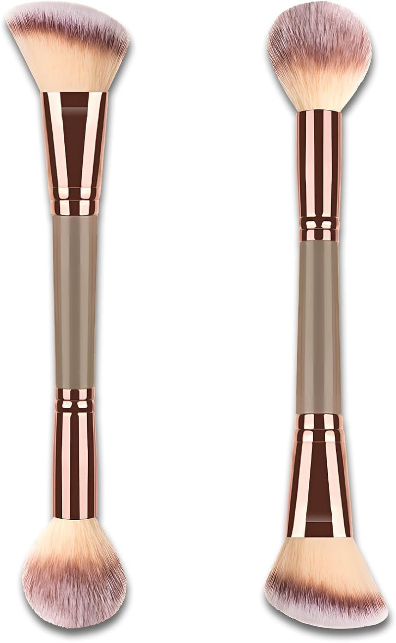 Oasisgalore Double-Ended Foundation Makeup Brush, Angled/Round Top for Liquid, Powder & Cream Blending (Brown)