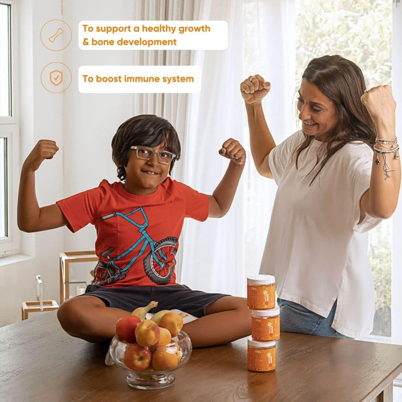 KIDS Sugar-free Vitamin Gummies High dose of Multivitamins: B-Vitamins C and D, Elderberry extract Supports childs growth & immunity Suitable for Kids (age 4+) 60 Vegan Gummies Peach flavor
