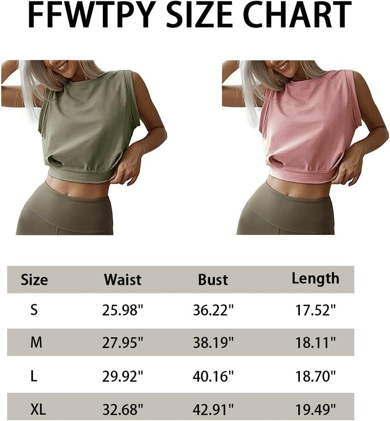 FFWTPY Workout Tops for Women Sleeveless Crop Tank Top Loose fit Crew Neck Vest Tops Yoga Gym Running Crop Top Camisole Blouses Shirt