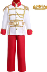 IDOPIP Boys Prince Charming Costume Prince Dress up Medieval Royal Prince Outfit Costume for Toddler Kid Boy HalloweenCosplay - Red 4pcs
