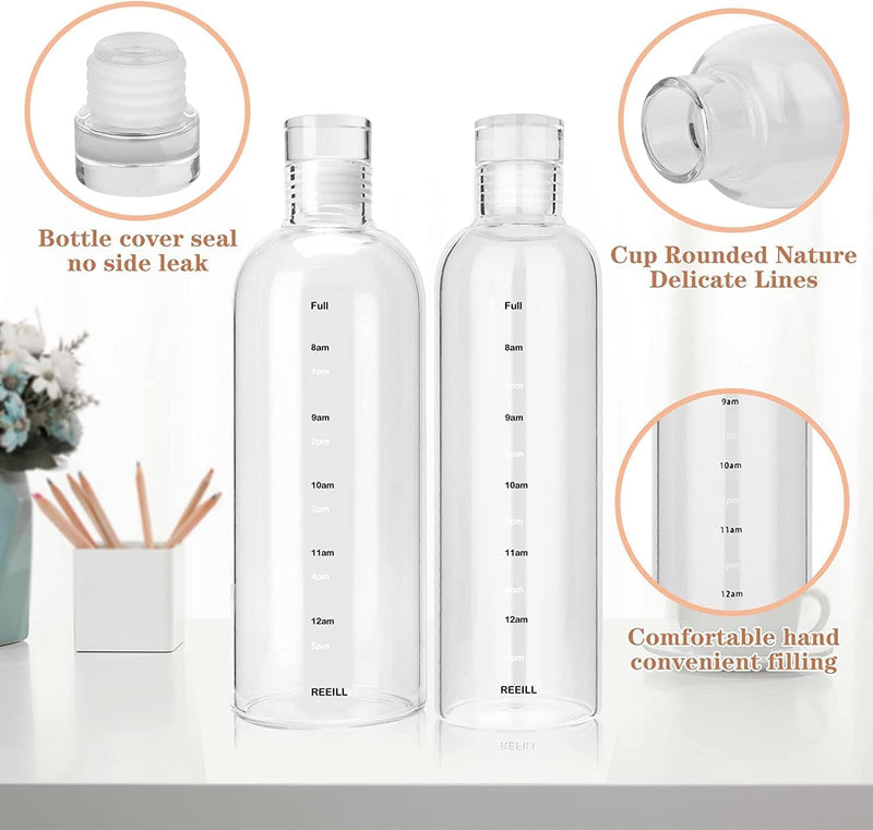 Leak-Proof BPA-Free Water Bottle with Time Marker, Large Capacity Plastics Drink Bottle for Office, Gym, Outdoor Sports (750 ml, clear)