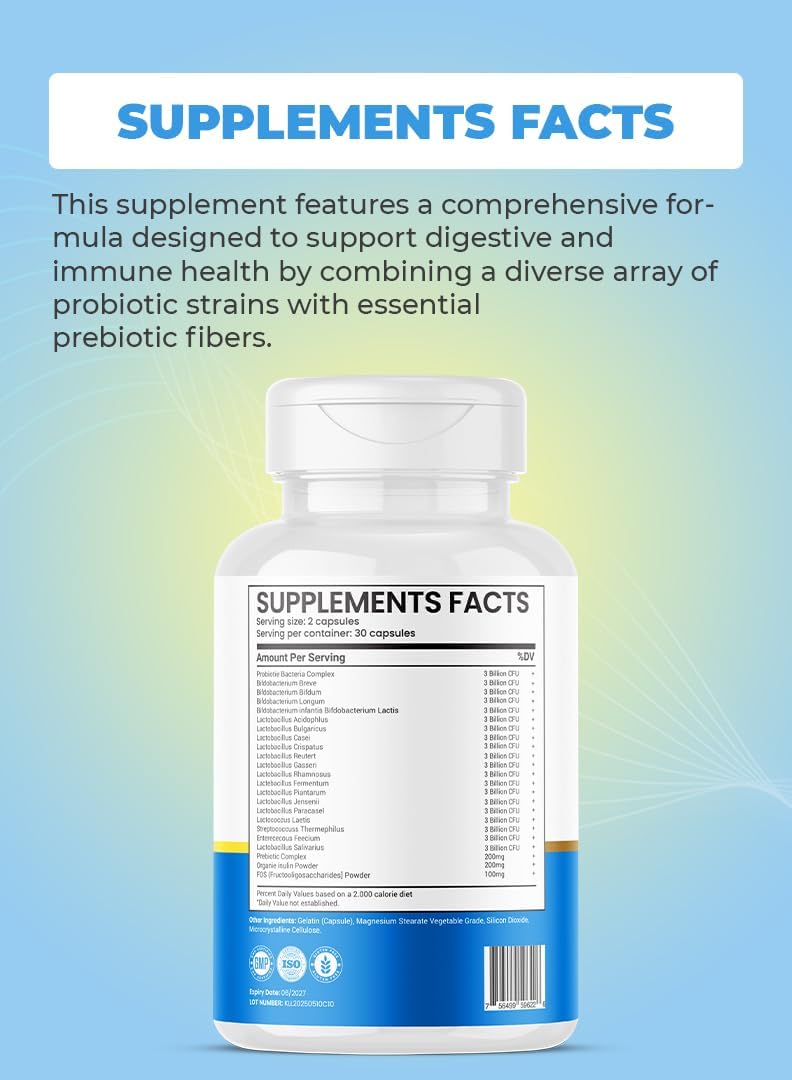 Probiotic 300 Billion CFU Supplement, Probiotics for Gut Health and Digestive Balance, Immune Support, Bloating and Digestion Support, Daily Digestive Health Supplement, 60 Capsules