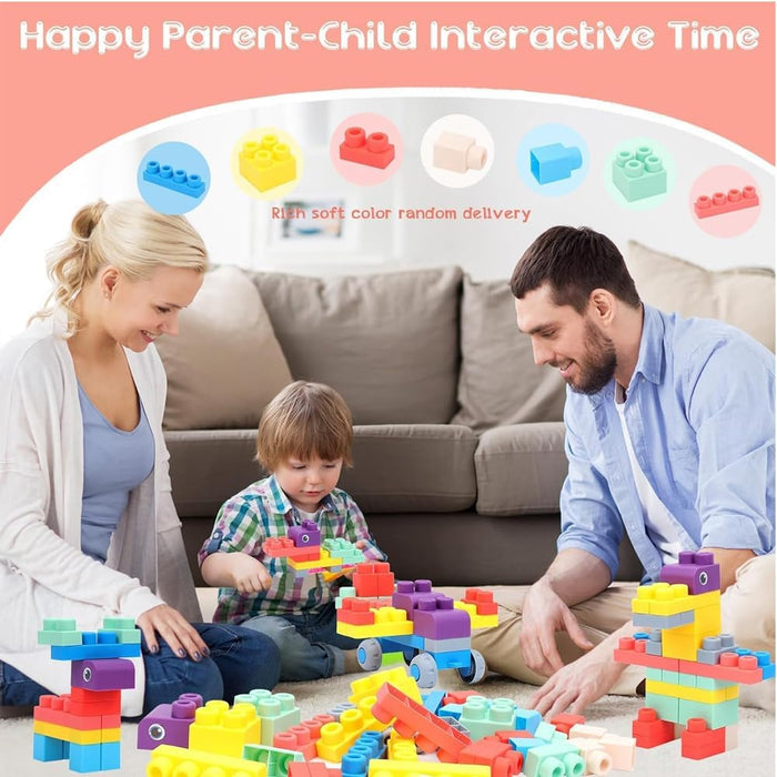 AMERTEER Soft Rubber Building Block Early Educational Toy Can Be Boiled And Bitten And Build A Preschool Education Sensory Stacking Rock Suitable For Baby 1-3 Years Old Blocks Toy Storage Bucket 50Pcs