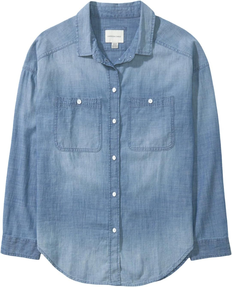 WOMENS AE Long-Sleeve Denim Button-Up Shirt Classic - BLUE