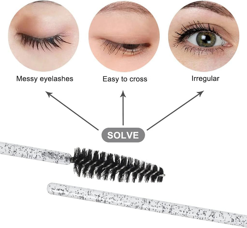 McMola 60 PCS Disposable Eyelash Brushes, Eyebrow Spoolies, Mascara Wands Applicator Lash Brushes Castor Oil Brush Cosmetic Makeup Tools(Crystal-black) - Classic