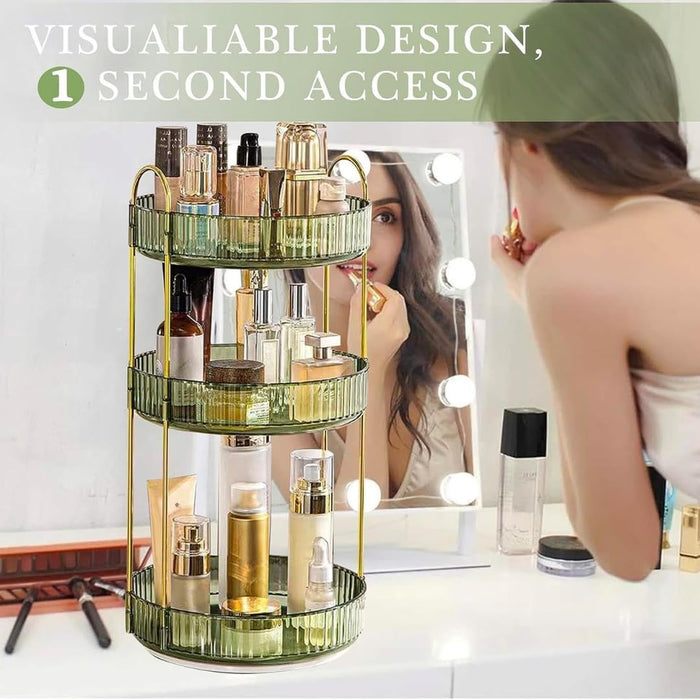 Makeup Organize Rotating,Perfume Organize, 360° Luxury Acrylic Makeup Organizer & Skincare Rack Spinning Lazy Susan 3 Tier,Dressing table to display your perfumes and cosmetics. (White-2)