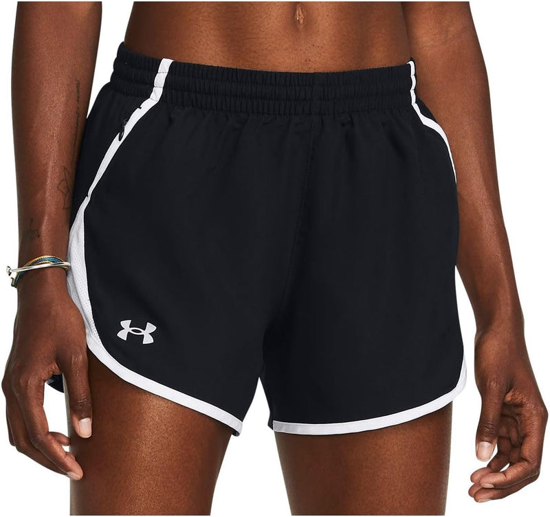 Womens Women's UA Fly-By 3" Shorts Bottoms - Black / White / Reflective