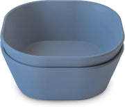 Dinnerware Cups for Kids Set of 2 Reusable BPA Free Dishwasher & Microwave Safe Cups Easy to Hold Made in Denmark (Sage) - (Twilight Blue) Square Bowl