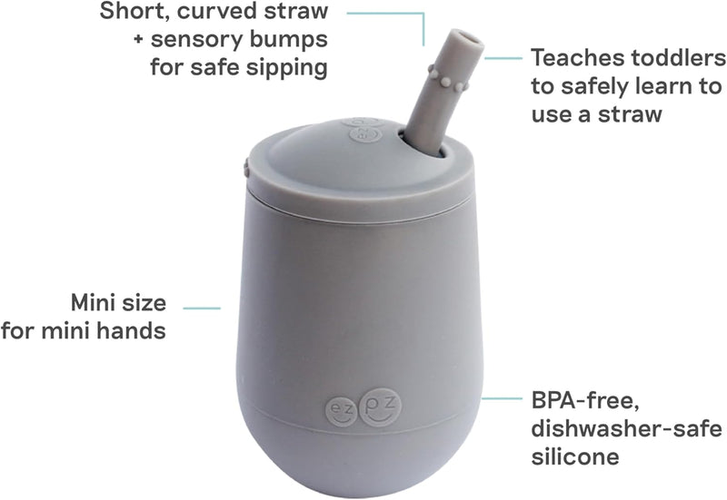 ezpz Mini Cup + Straw Training System - 100% Silicone Training Sippy Cup for Infants + Toddlers - Designed by a Pediatric Feeding Specialist (Blush)