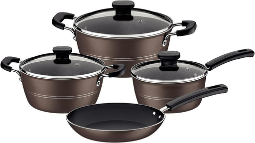 Tramontina Sicilia 9 Pieces Hazelnut Aluminum Cookware Set with Interior and Exterior Starflon Excellent PFOA Free Nonstick Coating - 7 Pcs Hazelnut