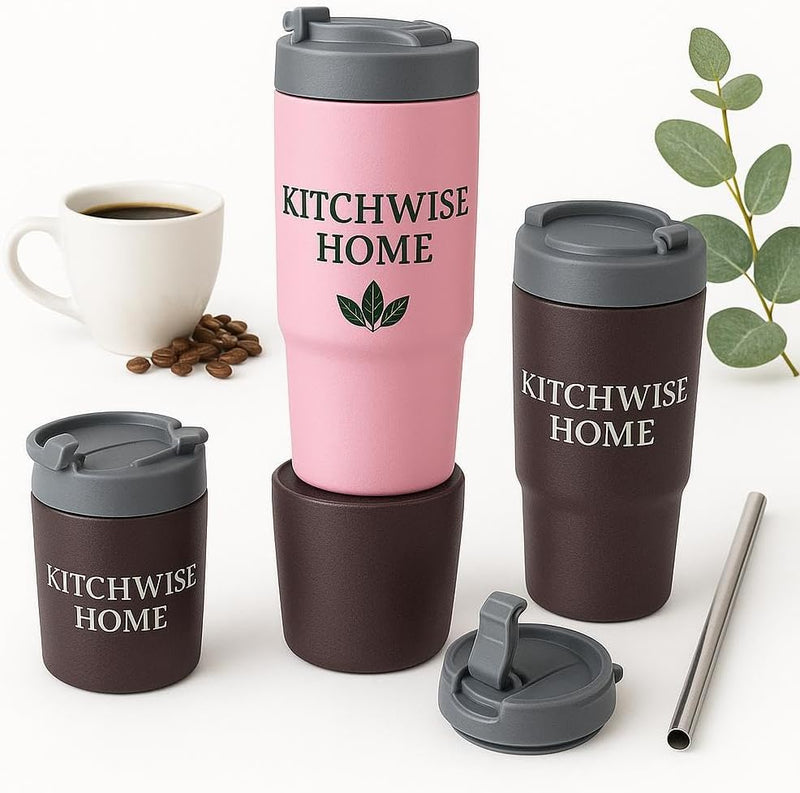 Kitchwise Home 30oz Flip Straw Tumbler with Handle Insulated Stainless Steel Coffee Mug Leak-Proof Insulated Travel Mug for Gym Sports Outdoors Comfort-Grip Handle- BPA free (Black)