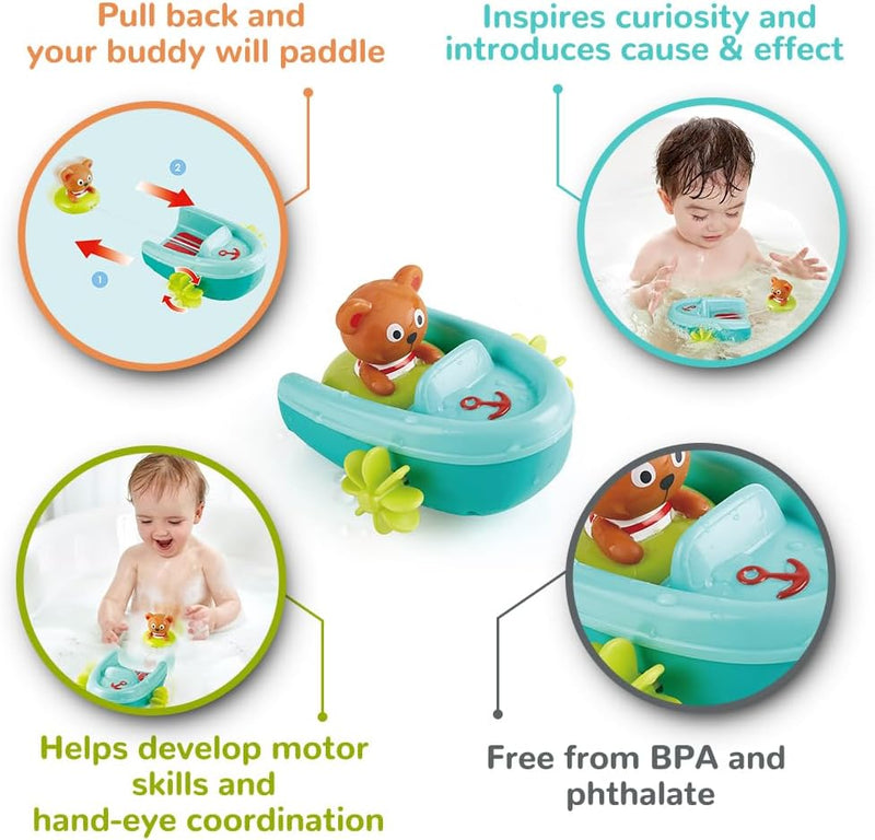 Hape Tubing Pull-Back Boat Moving Bath Speedboat Toy For Toddlers, 18 Months and Up