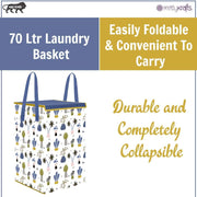 PrettyKrafts Fabric L1113 Laundry Basket For Clothes, Toy Storage Box With Lid & Handles, Toy Storage Box, 75 Ltr,Mushroom Print,White, Set of 1