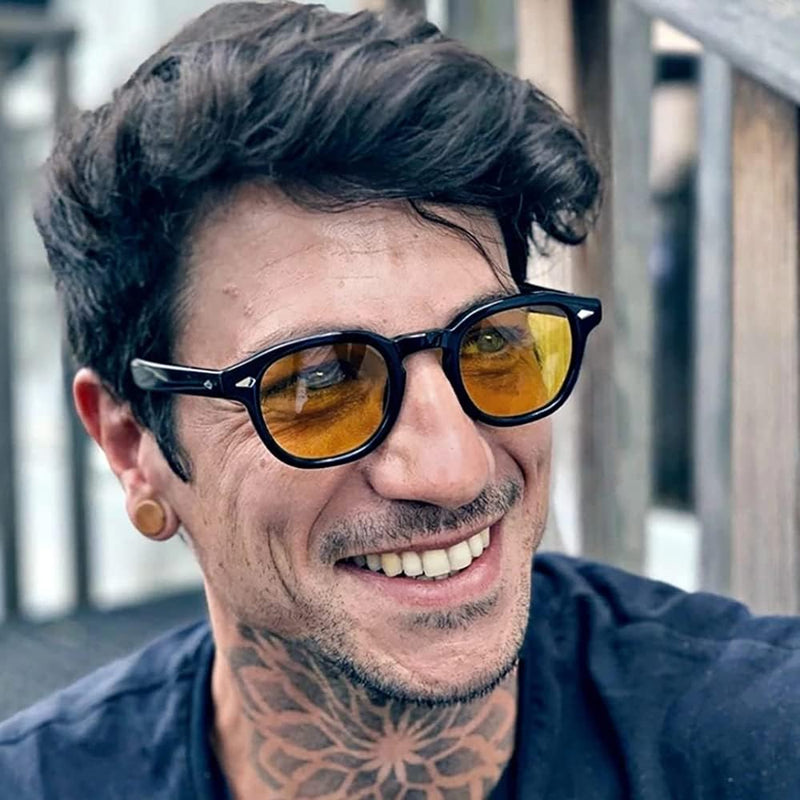 Unisex Vintage Retro Round Style Tinted Sunglasses For Men Women Fashion Circle Sun Glasses 46mm - C07 Black Frame/Yellow Tinted Lens