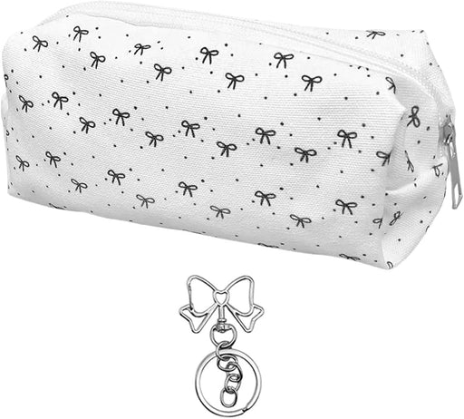 1 Piece of Bow Pencil Case and 1 Piece of Keychain, Printed Cosmetic Bag, Stationery Storage Bag, Cute Student Supplies, Small Carrying Bag.