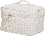 Cotton Makeup Bag Large Travel Cosmetic Bag Quilted Cosmetic Pouch Coquette Aesthetic Floral Toiletry Bag, B-Beige, 9.4x6.7x3.54in - White