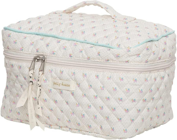 Cotton Makeup Bag Large Travel Cosmetic Bag Quilted Cosmetic Pouch Coquette Aesthetic Floral Toiletry Bag, B-Beige, 9.4x6.7x3.54in - White