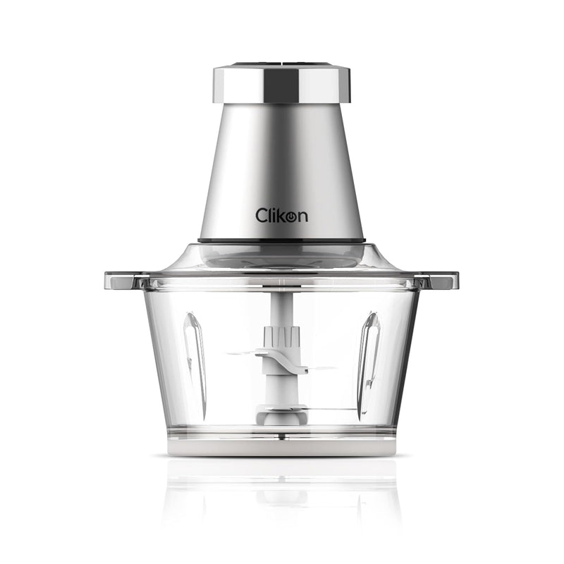 Clikon 2 Litre Electric Food Chopper/Meat Processor with Garlic Skin Peeler Attachment, 2 Speed Setting, Detachable Stainless Steel Quad Blades, 350 Watts, 2 Year Warranty, Silver