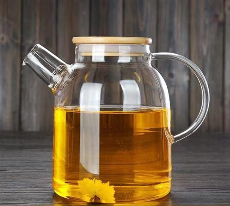 Tea Kettle,Heat-Resistant Glass Tea Pot,Borosilicate Glass Tea Maker with Bamboo Lid,1.6L Stovetop Safe Glass Teapot for Loose Leaf and Blooming Tea (Clear-1.6L)