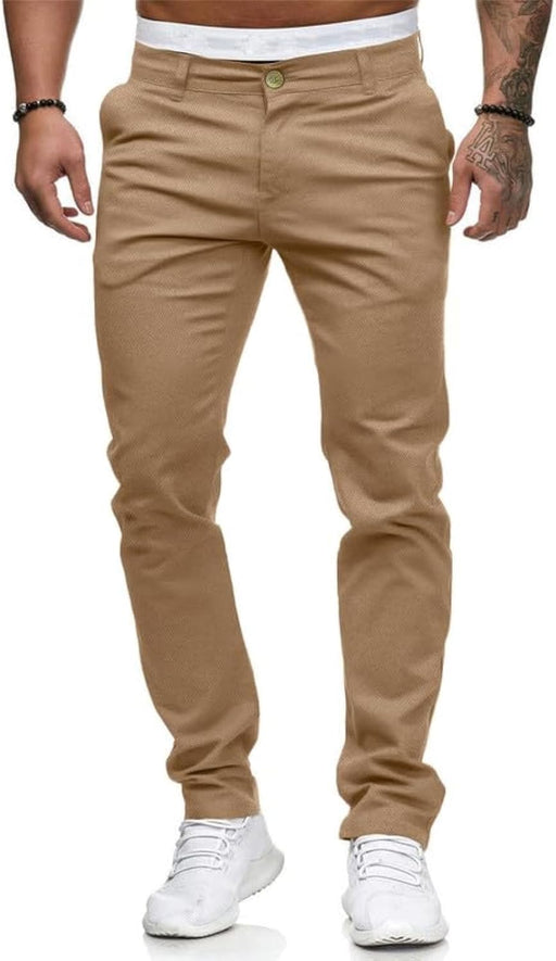 Mens Chinos Slim Fit Stretch Flat-Front Skinny Dress Pants - Khaki