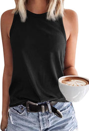 Womens' Crewneck Sleeveless Summer Casual Loose Fit Basic Shirts - Black