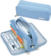 Pencil Case, Large Capacity Aesthetic Pencil Pouch with Durable Zipper, Marker Pen Case for Women & Men, Adults Portable Storage Organizer Bag for College, Office, Travel (Blue) - Blue