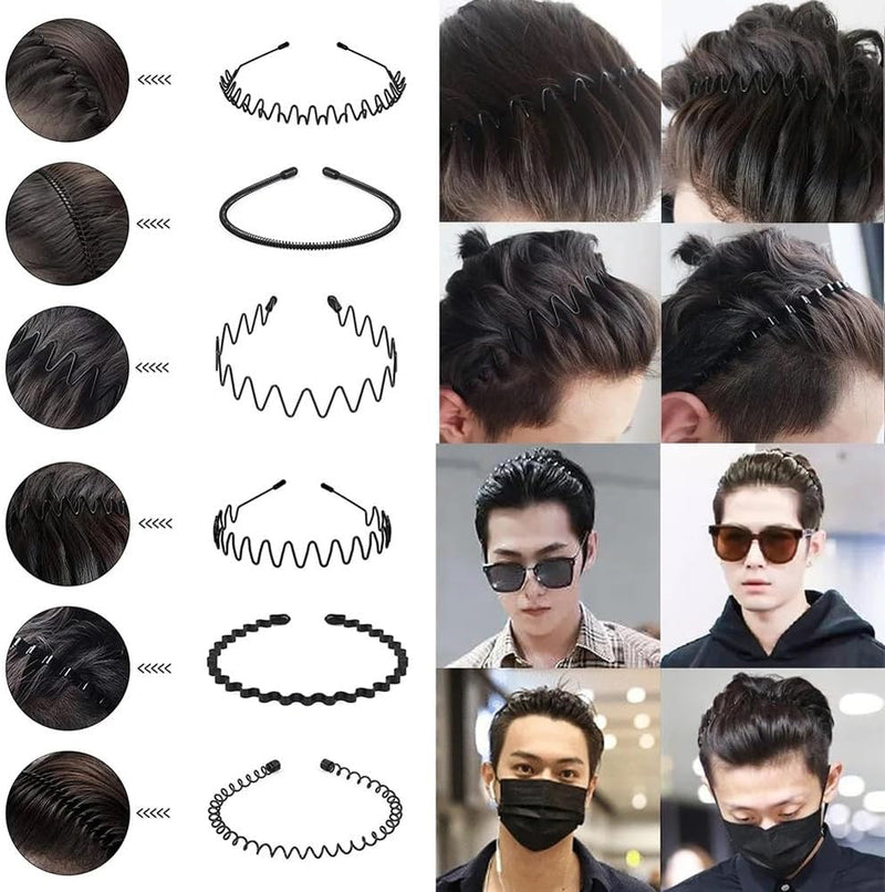 Shining Diva Fashion 6 Pcs Combo Hair Band for Men Boys Women Girls Kids Black Metal Hairband Headbands Sports Yoga Face Wash Facial Hair Accessories (15905HB)