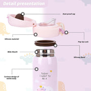 350ml Kids Water Bottle, Stainless Steel & Insulated, Leak Proof, 12H Hot 24H Cold, Reusable for Boys Girls, BPA-Free, Pink