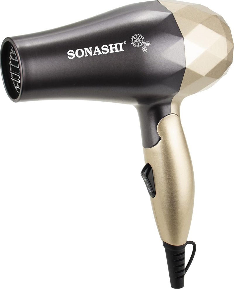 Sonashi Hair Dryer With 2 Heat And 2 Speed Settings Lightweight & Portable Design With Overheat Protection Foldable For Easy Storage Travel Friendly Professional Hair Dryer SHD-5008 Gold/Black