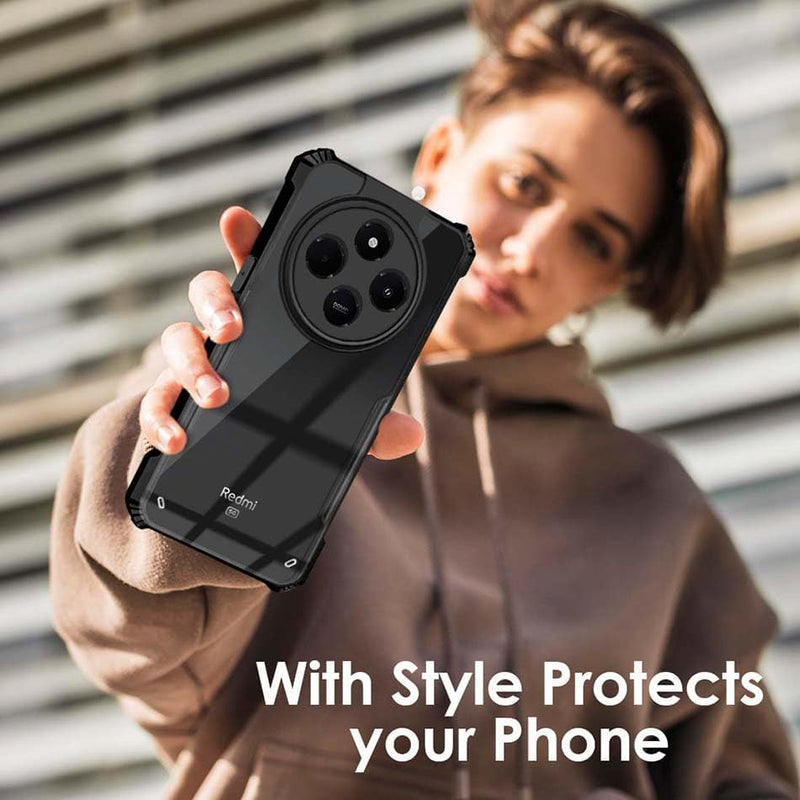 Case for Redmi A4 5G / Poco C75 5G / Redmi 14C Clear Hard PC Back Cover Case with Shockproof Premium TPU Black Border 360 Degree Impact Resistant Transparent Cover